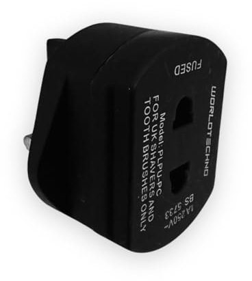 World Techno Toothbrush Adaptor Plug UK - 2 Pin to 3 Pin Electric Converter - 1A Electric Shaver Plug Adaptor (Black)