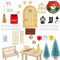 YY-JUNYING 33Pcs wichteltür zubehör Weihnachten ，Miniatur Wichtel Tür Weihnachten Mit Zaun,Wichtelhaus Weihnachtsdeko, Stiefel, Teppich, Laterne, Besen, Holzleiter, Miniatur Gartenmöbel