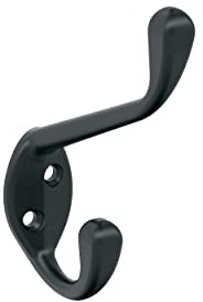 Amerock H55451MB | Noble Double Prong Decorative Wall Hook | Matte Black Hook for Coats, Hats, Backpacks, Bags | Hooks for Bathroom, Bedroom, Closet, Entryway, Laundry Room, Office