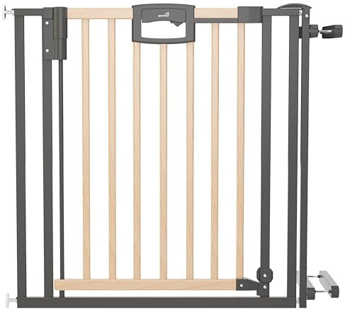 Geuther Treppenschutzgitter Easylock Plus | Türschutzgitter ohne Bohren inkl. Klemmen | Breite 116-124.5 cm | Türgitter Baby | Kinderschutzgitter beidseitig öffnend | Natur-Anthrazit