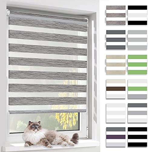 BelleMax Doppelrollo Klemmfix ohne Bohren & mit Bohren, 85x200cm(BxH), Marmor Grau, Duo Rollo, Sonnenschutz lichtdurchlässig Blickdicht, Klemmrollo Fensterrollo, Rollos für Fenster und Tür