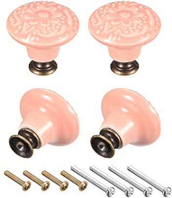 sourcing map 32x34mm Ceramic Drawer Knobs, 4pcs Ball Shape Door Pull Handles with Mounting Screws for Home, Drawer and Dresser, Pink
