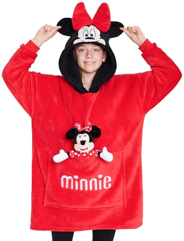 Disney Stitch Hoodie-Decke Kinder, Kapuzenpullover Mädchen mit Sherpa-Kapuze, 3D-Ohren, Kängurutasche - Mädchen Geschenke (Rot Minnie)