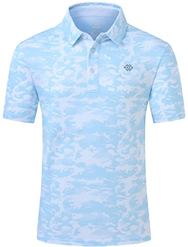 MoFiz Men's Camo Polo Golf Shirt Hiking Dry Fit Short Sleeve T-Shirts Pique Collared Polo Jersey, Blue Camo, 3XL