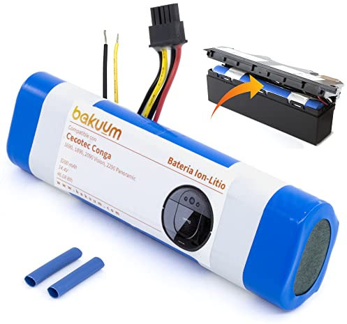 BAKUUM Batería para Cecotec Conga 1690, 1890, 2090 Vision, 2290 Panoramic y 2690. Capacidad de 14.4 V 3200 mAh. Repuesto Robot Aspirador. Montaje Sencillo, Seguir los Pasos.
