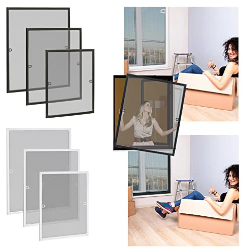 YRHome Fliegengitter Fenster Insektenschutz Rahmen ohne Bohren, Aluminium Rahmen Mückengitter Gitter (80x100cm,Fenster-Anthrazit)