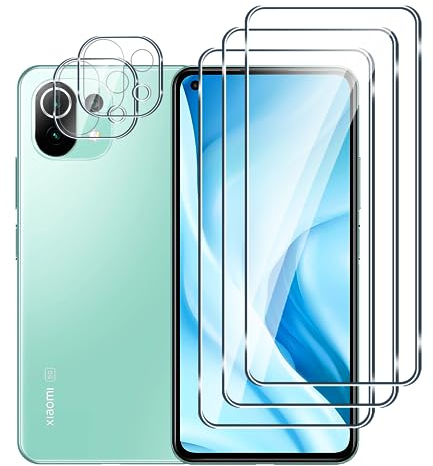 Fyqzio [3+2 Piezas Cristal templado compatible con Xiaomi Mi 11 Lite 4G/5G y protector de pantalla de cámara,sin burbujas,dureza 9H,antiarañazos,HD protector de pantalla
