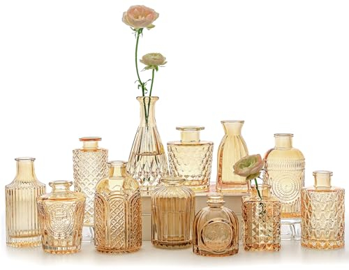 SUPMIND Lot de 12 vases en Verre ambré pour centres de Table, Mini vases Vintage pour Mariage, Maison, décoration de Table