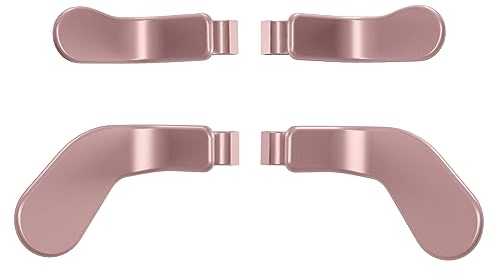 eXtremeRate 4 pcs Metallic Rose Gold Stainless Steel Paddles, Replacement Interchangeable Hair Trigger Locks for Xbox One Elite, Xbox Elite Series 2 & Elite 2 Core Controller