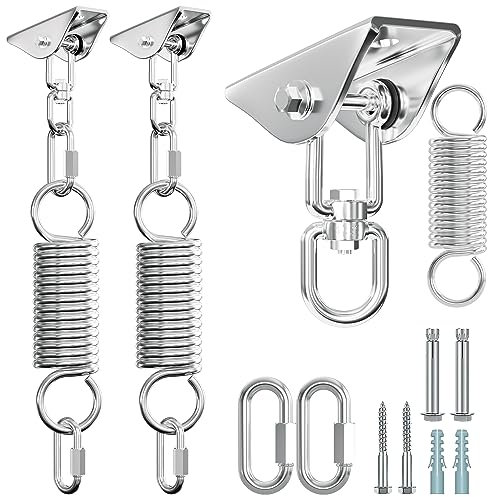 Eulenke 2X Deckenhalterung Deckenhaken Hängesessel Tragekraft 400kg Schaukelhaken 360° Drehbar 180° Schwingfeder Boxsack Halterung mit 2 Karabinerhaken Aufhängung Haken für Boxsack, Yoga, Hängematte