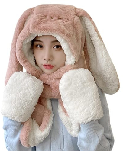 3-In 1 Winter Damen Mütze Schal Damen Kapuzenschal Mütze Warme Mütze Handschuhe Schal Set Mütze Mit Ohren Damen Winddichten Pullovermütze Mütze Schal Set Damen Beige