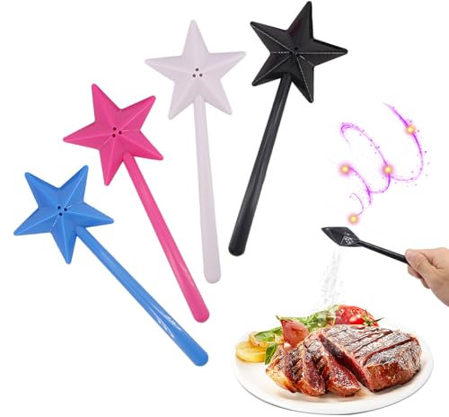 4 Pcs Salt and Pepper Shakers, Magic Star Wand Shaped Seasoning Bottle, Salt and Pepper Sets Refillable Spice Tools Seasoning Container with 3 Holes Kitchen Supplies for BBQ, Camping, Home, Restaurant