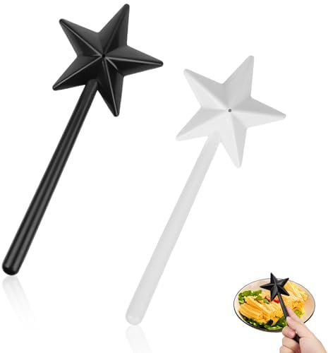 2pcs Wand Salt and Pepper Shakers, Magic Wands Duo Salt Star Wand Shaped Magical Salt & Pepper Shakers Seasoning Refillable Spice Dispenser Container for Restaurant Decor Party(Black, White)
