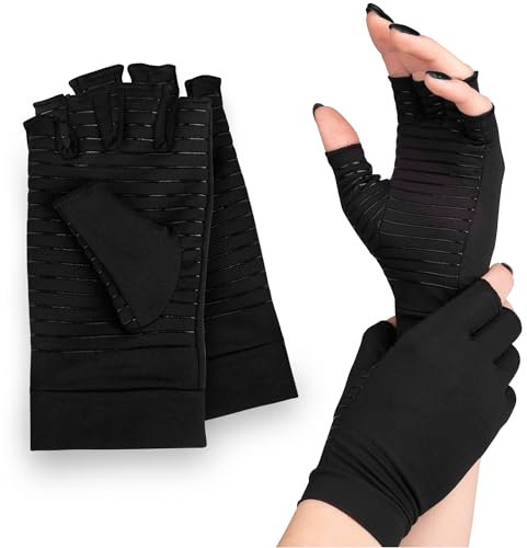 SULPO 2 Paar Rutschfeste Arthritis Handschuhe - Fingerlose Handschuhe für Damen und Herren - Ohne Fingerkuppen - Rutschfest Dünne Handschuhe - Kurzfingerhandschuhe - M