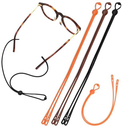 3pcs Silicone Eyeglass Strap with Adjustable Buckle, Men Women Sports Eyewear Retainer, Securing Glasses Cords for Nearsighted Glasses/ Sunglasses/ Reading Glasses(black+orange+brown,Size:52 cm)