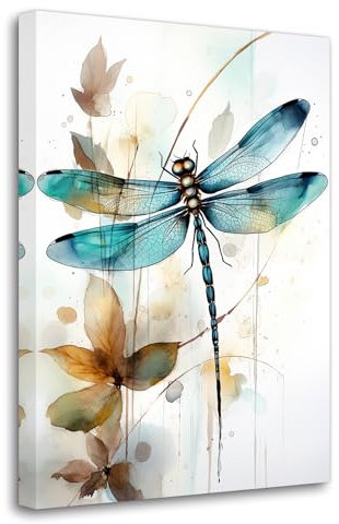 LZIMU Libellen Leinwandbilder blaue Libellen Bilddrucke Aquarell Tier Poster abstrakte Kunstwerke für Badezimmer Bauernhaus Kinderzimmer Dekor(Bild-4, (30.00 x 45.00 cms))