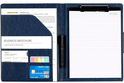 Hengsong Schreibmappe A4,Klemmbrettmappe,Dokumentenmappe A4 Leder mit A4-Notizblock,mit Klemmbrett A4,mit Klebemarkierungen Farbig&Kugelschreiber,Für Büro Hause Schule Dokumente Organisieren,Grün