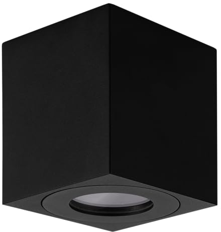 EGLO Deckenlampe außen Torrecola, Außenleuchte Decke, Outdoor Deckenleuchte aus Aluminium in Schwarz, Deckenstrahler mit GU10 Fassung, IP44, 8 x 8 cm