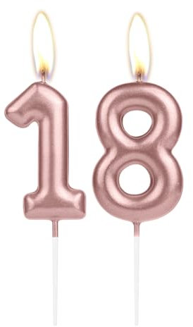 Sparkling Light Rose Gold 18th Birthday Number Candle, Rose Gold Number 18 Cake Candle, Birthday Cake Topper Cupcake Girl Boy, Wedding Anniversary Decoration
