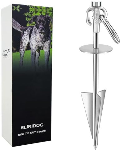Sliridog Heavy Duty Dog Tie Out Stake,360°Swivel Dog Run- No Tangle,304 Stainless Steel Dog Stake Up to 160LBS,Dog Runner for Yard,Outdoor,Camping,Grass,Dirt (Stake)