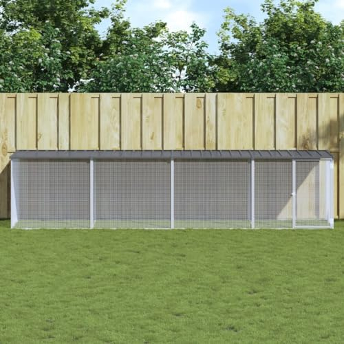 SECOLI Hühnerstall mit auslauf hühnerkäfig Verzinkter Stahl Hühnerauslauf Freilaufgehege Hühnerstall XXL Kleintiergehege für Hühner Ente Kaninchen-Anthrazit-403 x 98 x 90 cm