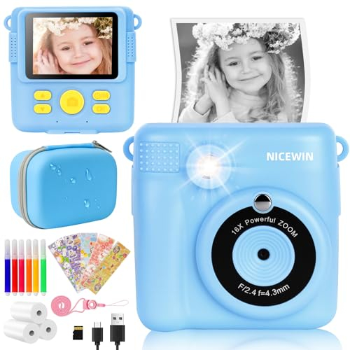 Camara de Fotos Instantaneas - Camara Fotos Infantil 2.4 HD 1080P Cámara Instantánea para Niños con Tarjeta de 32GB,Bolígrafos de Colores y Papel de Impresión Regalos Juguete (Azul)