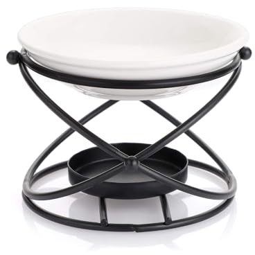 Quixotical Duftlampe, Metall & Keramik Stövchen für Duftöle, Geometrischer Kerzenhalter, ätherische Öl Brenner – Home Deko Schlafzimmer Büro (B)