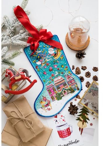 Abris Art Perlenstich Stickpackung Weihnachtsstrumpf. Wunder, bedruckt, 20x30cm