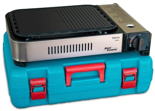 Alpen – Gasgrill Plancha 2100 W Piezo hochwertig + Transportkoffer