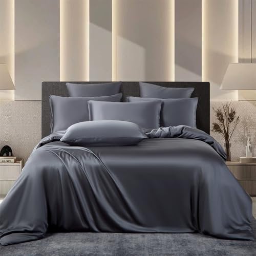 Boqingzhu Bambus Bettwäsche 135x200 cm Anthrazit Grau Sommer Kühlend Einzelbett Luxus Lyocell Seide Bettwäsche Set Bettbezug mit Reißverschluss und Kissenbezug 80x80cm