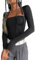 Litthing Women Long Sleeve Square Neck Tops Women Slim Fit Cotton Long Sleeve T Shirt Y2K Sexy Low Cut Crop Top Ladies Solid Color High Elasticity Tight Going Out Tops Black