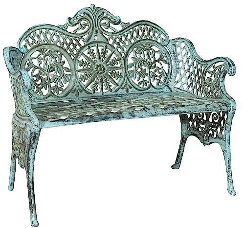 Biscottini Gartenbank aus Gusseisen 110 x 56 x 86 cm – Gartenbank weiß antik – Gartenbank für den Außenbereich