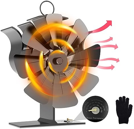 Jasfyee Kaminventilator, 8 Flügel Ofenventilator Ohne Strom, Ventilator für Kaminofen Leiser Betrieb, Holzofenventilator Ofenrohr Ventilator Mit Temperatura