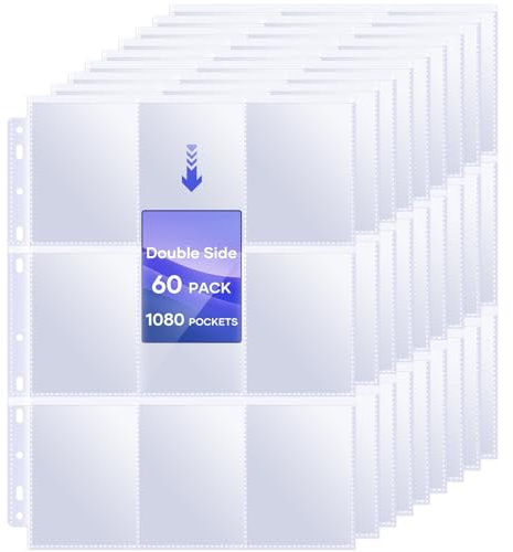 60 Pack 9 Pocket Page Protectors,1080 Double Sided Card Holder Pages for a 3 Ring Binder, Card Protector Sheets Baseball Card Binder,Fit for MTG, TCG, Baseball Standard Cards