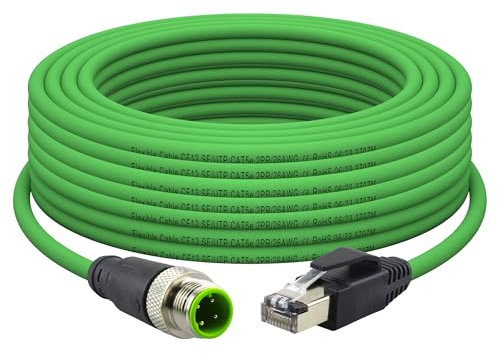 Lonlonty M12 4 Pin to RJ45 Shielded Cable Assembly, 26 AWG Industrial Field-wireable M12 4 Pin D Code Male to RJ45 Ethernet Network PROFINET Sensor CAT5e Cable Assembly 32.8Ft Shielded Patch Cord