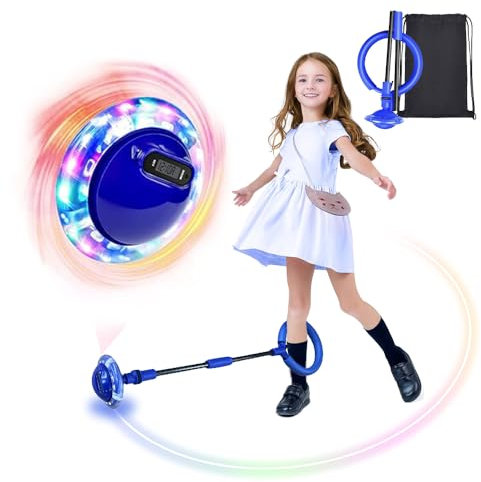Swing Wheel mit Lichtrad,Kinder Blinkender Springring mit Zähler Timer Kalorienzähler,Blinkender Sprungball,Faltbarer Ankle Skip Ball,Jumping Ball and Skipping Rope,Sport Sprungball(Blau)