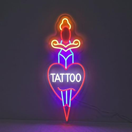 Letrero de neón de tatuaje regulable, letrero LED de tatuaje, letrero luminoso de tatuaje abierto para salón de belleza, cueva del hombre, salón de tatuajes, estudio, negocio, tienda, decoración de