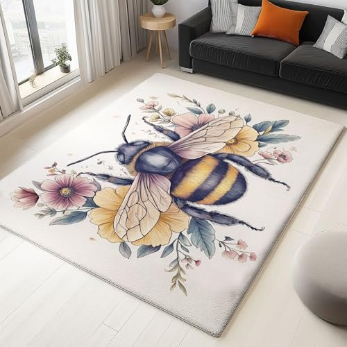 Beige Teppich Biene Ultraweicher Niedriger Flor Flächenteppich 60 x 90 cm Rutschfester Waschbarer Für Wohnzimmer Schlafzimmer Kinderzimmer Home Teppich