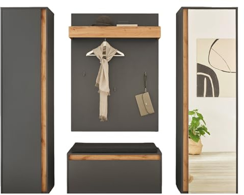 Furn.Design Garderobe Set 5-teilig in grau matt und Wotan Eiche Garderobenkombination 230 x 200 cm, Center
