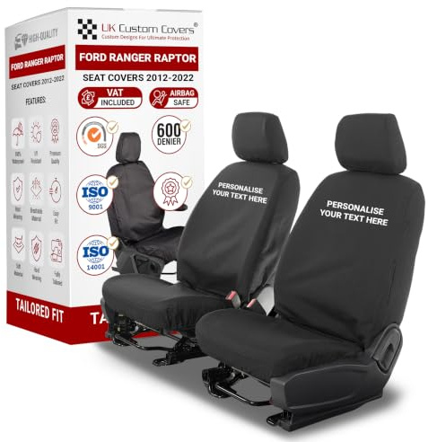 To Fit Ford Ranger Raptor Seat Covers 2012-2022 Front Set | Waterproof & Heavy Duty, Easy To Fit Ford Ranger Accessories, Personalisation Available - Tailored Driver & Passenger Black
