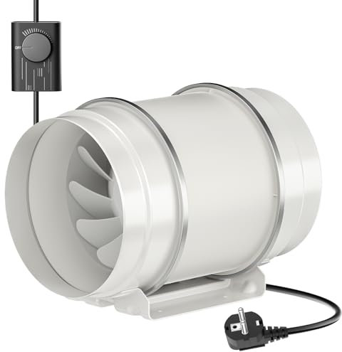 HG Power Ventilateur Inline 200mm avec Contrôleur de Vitesse, Prise EU 2,5m, Débit d'Air 840 m³/h, Faible Bruit 63dB, IP44 Étanche, Durée de Vie 50 000h pour Bureau, Chambre, Maison, HVAC