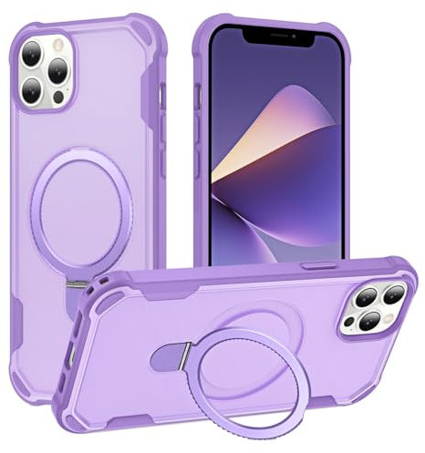 HIGLYCASE Compatible with iPhone 12 Case & iPhone 12 Pro Case with Invisible Magnetic Ring Stand [Compatible with Mag-Safe] [Military Drop Protection] Shockproof Hard Back Soft Edge 6.1 Inch, Purple