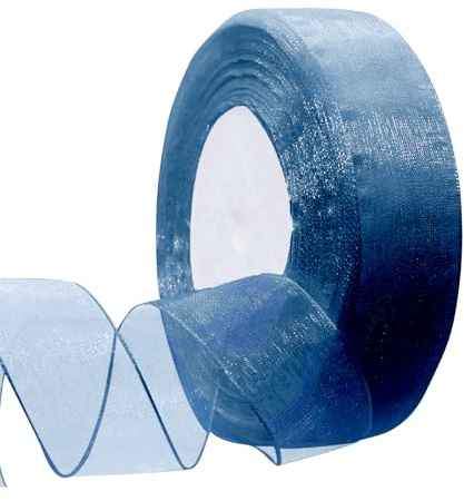 Transparentes Mittelblau Organzaband, 45m X 2cm Schleifenband Hochzeit, Geschenkband, Chiffon für Handmade DIY, Einladungsdekoration, Bastelband für Party Hochzeitsdekoration