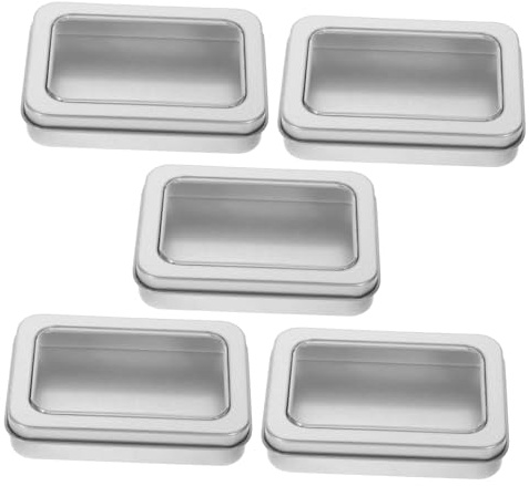 GARIOUANS Kartenboxen für Karten 5 Stück-pack aus Eisen in Silber Rechteckige Spielkartenhalter mit Sichtfenster zum Aufbewahren und Schützen von Sammelkarten und Kleinen Accessoires