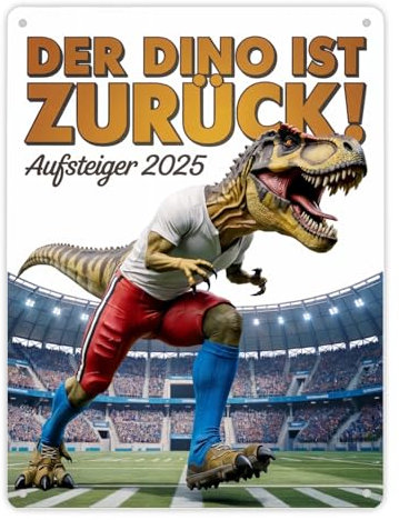 Hamburg Aufstieg 2025 Metallschild XL in 21x28 cm - Der Dino ist Zurück! lustiges Fan-Geschenk für Hamburg-Anhänger