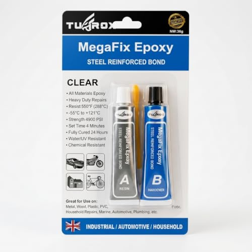 TUFROX Clear Epoxy Glue 36g – Extra Strong Two‑Part Epoxy Adhesive for Metal, Wood, Plastic, PVC, Glass & Ceramics All Purpose – Fast‑Setting AB Epoxy Resin for Repairs, Bonding & DIY Projects