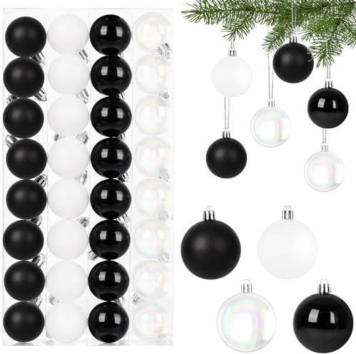32 Stück Perlglanz Weihnachtskugeln Set,4CM Christbaumkugeln Kunststoff Schwarz & Weiß Weihnachtsbaumkugeln Bruchsicher Weihnachtsdeko mit Aufhänger Weihnachten Deko Kugeln