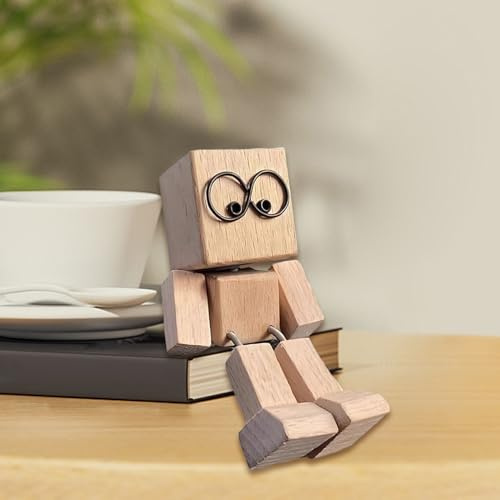 Qidures Schüttelnde Holzmann Figur, Charmante Kleine Holzfigur, Wackelnder Holzmännchen Figur, Handgefertigte Wackelnde Füßen Holzpuppe Auto Ornamente Für Auto Armaturenbrett Dekors