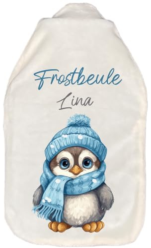 Wärmflasche mit Spruch und Name | Bedruckte Wärmflasche mit individueller Personalisierung | abnehmbarer und waschbarer Bezug, verschiedene Motive (Frostbeule 2)