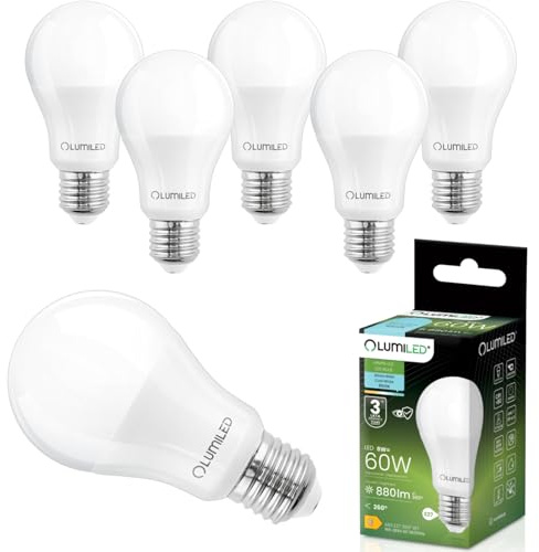 Lumiled LED Lampe E27 A60 8W ersetzt 60W 880lm 6500K Kaltweiß 230V 260° Abstrahlwinkel Nicht Dimmbar Innenbeleuchtung Tropfen Lichtquelle Energiesparlampe 6er Pack